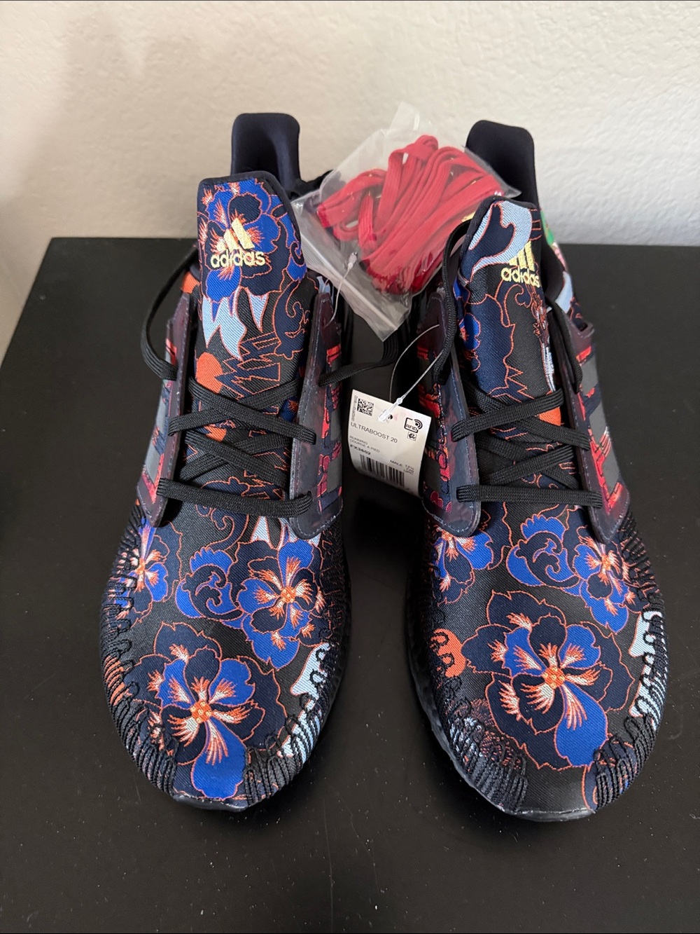 adidas Lunar New Year Navy Floral Knit Sneakers with Blue & Orange Accents